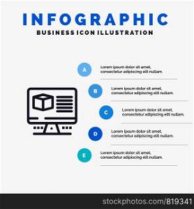 Computer, Box, Internet, Monitor Blue Infographics Template 5 Steps. Vector Line Icon template