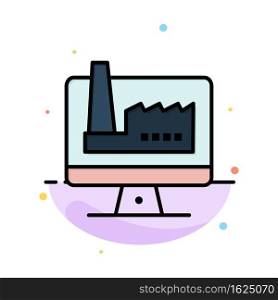 Computer, Building, Monitor, Factory Abstract Flat Color Icon Template
