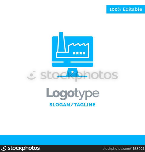 Computer, Building, Monitor, Factory Blue Business Logo Template