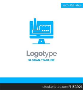 Computer, Building, Monitor, Factory Blue Business Logo Template