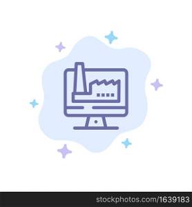 Computer, Building, Monitor, Factory Blue Icon on Abstract Cloud Background