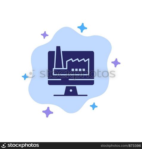 Computer, Building, Monitor, Factory Blue Icon on Abstract Cloud Background