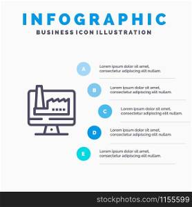 Computer, Building, Monitor, Factory Blue Infographics Template 5 Steps. Vector Line Icon template