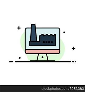Computer, Building, Monitor, Factory Business Logo Template. Flat Color