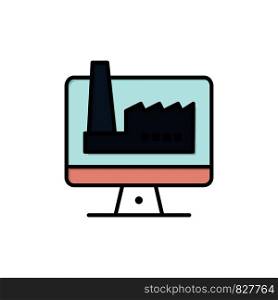 Computer, Building, Monitor, Factory Flat Color Icon. Vector icon banner Template