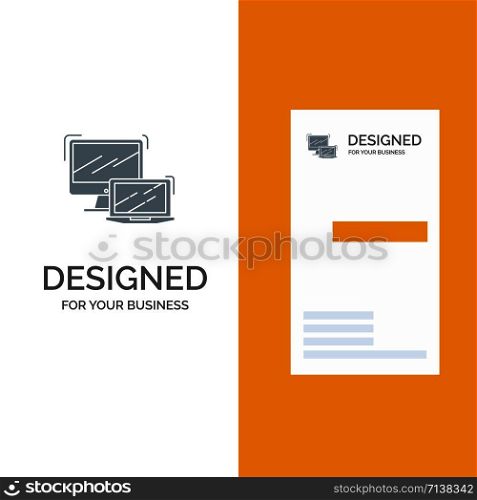 Computer, Business, Laptop, MacBook, Technology Grey Logo Design and Business Card Template