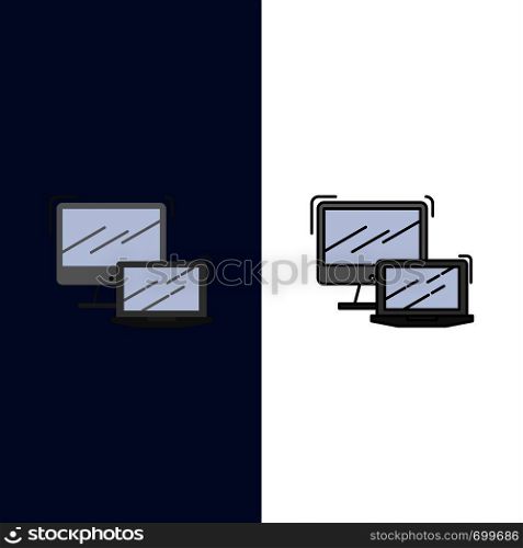 Computer, Business, Laptop, MacBook, Technology Icons. Flat and Line Filled Icon Set Vector Blue Background