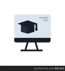 Computer, Cap, Education, Graduation Flat Color Icon. Vector icon banner Template