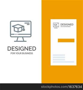 Computer, Cap, Education, Graduation Grey Logo Design and Business Card Template