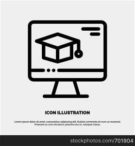 Computer, Cap, Education, Graduation Line Icon Vector
