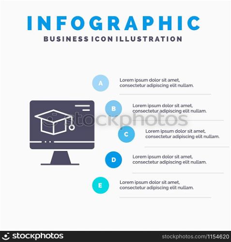Computer, Cap, Education, Graduation Solid Icon Infographics 5 Steps Presentation Background