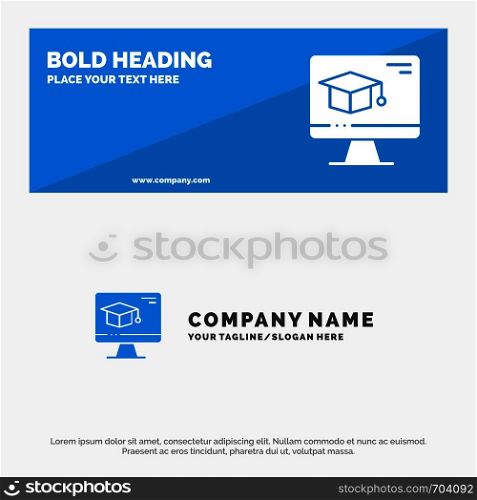 Computer, Cap, Education, Graduation SOlid Icon Website Banner and Business Logo Template