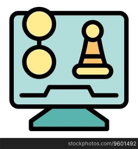 Computer chess icon outline vector. Online game. Social design color flat. Computer chess icon vector flat