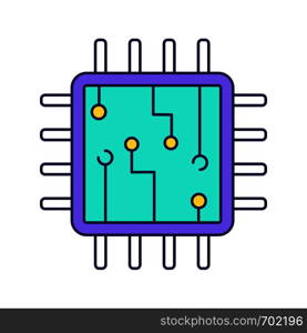 Computer chip color icon. Processor. Memory card. Central processing unit. Artificial intelligence. Isolated vector illustration. Computer chip color icon