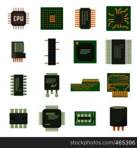 Computer chips icons set. Cartoon illustration of 16 computer chips vector icons for web. Computer chips icons set, cartoon style