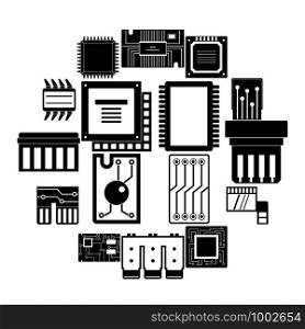Computer chips icons set. Simple illustration of 16 computer chips vector icons for web. Computer chips icons set, simple style