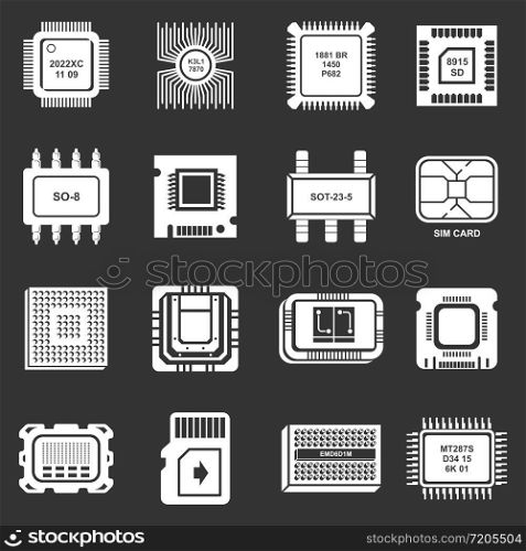 Computer chips icons set vector white isolated on grey background . Computer chips icons set grey vector