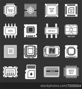 Computer chips icons set vector white isolated on grey background . Computer chips icons set grey vector