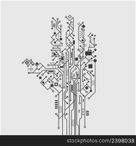 Computer circuit board in hand shape creative technology poster vector illustration