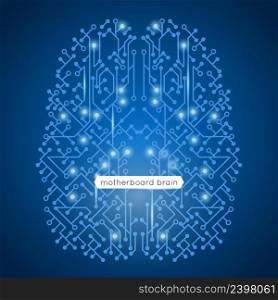 Computer circuit motherboard in brain shape technology and artificial intelligence concept vector illustration. Circuit Motherboard Illustration