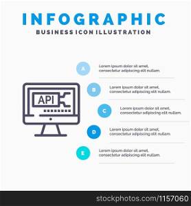 Computer, Code, Coding, Education Blue Infographics Template 5 Steps. Vector Line Icon template