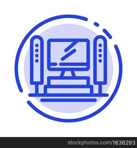 Computer, Computing, Server, Cpu Blue Dotted Line Line Icon