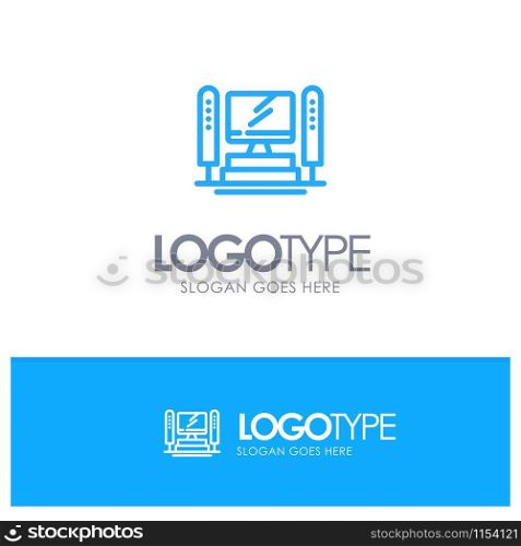 Computer, Computing, Server, Cpu Blue Logo Line Style