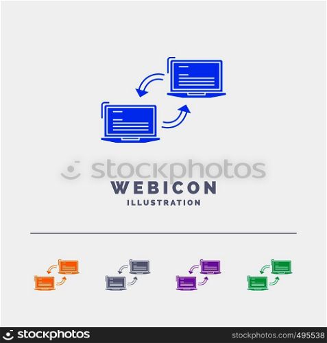 Computer, connection, link, network, sync 5 Color Glyph Web Icon Template isolated on white. Vector illustration. Vector EPS10 Abstract Template background
