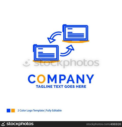 Computer, connection, link, network, sync Blue Yellow Business Logo template. Creative Design Template Place for Tagline.