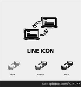 Computer, connection, link, network, sync Icon in Thin, Regular and Bold Line Style. Vector illustration. Vector EPS10 Abstract Template background