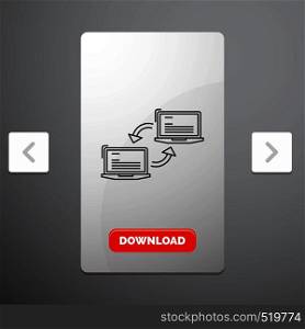 Computer, connection, link, network, sync Line Icon in Carousal Pagination Slider Design & Red Download Button. Vector EPS10 Abstract Template background