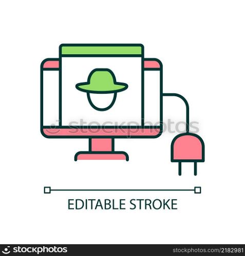 Computer connection RGB color icon. Rural electricity. Website for agriculturist. Personal computer. Isolated vector illustration. Simple filled line drawing. Editable stroke. Arial font used. Computer connection RGB color icon