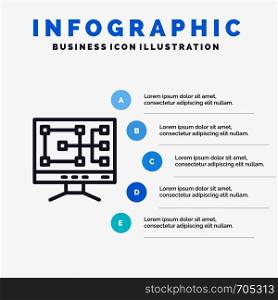Computer, Construction, Repair Line icon with 5 steps presentation infographics Background