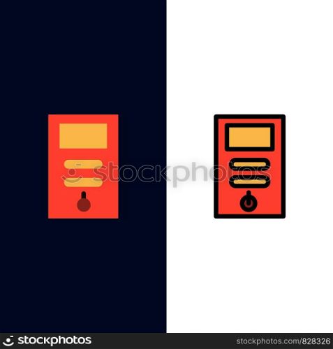 Computer, Cpu, Pc, Stabilizer Icons. Flat and Line Filled Icon Set Vector Blue Background