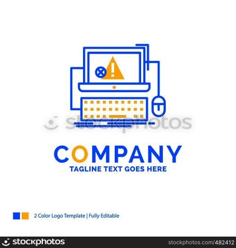 Computer, crash, error, failure, system Blue Yellow Business Logo template. Creative Design Template Place for Tagline.