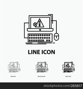 Computer, crash, error, failure, system Icon in Thin, Regular and Bold Line Style. Vector illustration