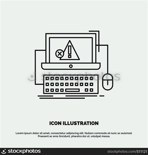 Computer, crash, error, failure, system Icon. Line vector gray symbol for UI and UX, website or mobile application. Vector EPS10 Abstract Template background