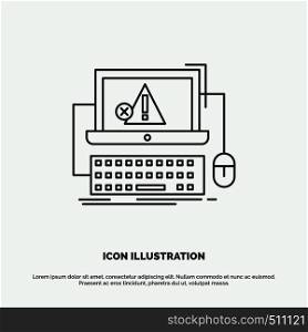 Computer, crash, error, failure, system Icon. Line vector gray symbol for UI and UX, website or mobile application. Vector EPS10 Abstract Template background