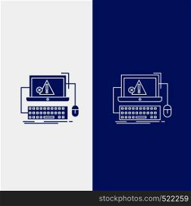 Computer, crash, error, failure, system Line and Glyph web Button in Blue color Vertical Banner for UI and UX, website or mobile application. Vector EPS10 Abstract Template background