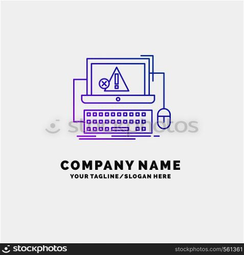 Computer, crash, error, failure, system Purple Business Logo Template. Place for Tagline. Vector EPS10 Abstract Template background