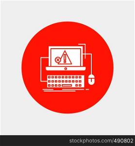 Computer, crash, error, failure, system White Glyph Icon in Circle. Vector Button illustration. Vector EPS10 Abstract Template background