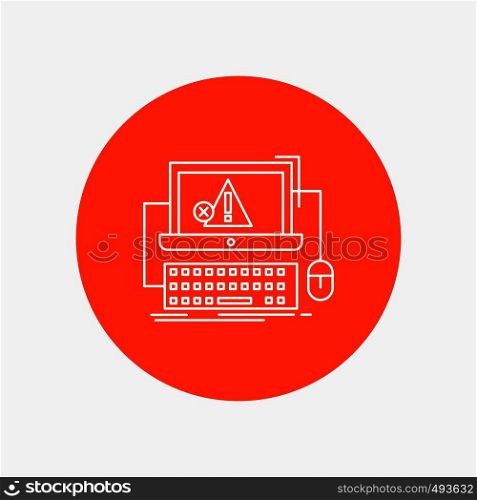 Computer, crash, error, failure, system White Line Icon in Circle background. vector icon illustration. Vector EPS10 Abstract Template background