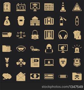 Computer crime icons set. Simple style of 36 computer crime vector icons for web for any design. Computer crime icons set, simple style