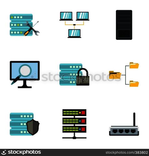 Computer data icons set. Flat illustration of 9 computer data vector icons for web. Computer data icons set, flat style