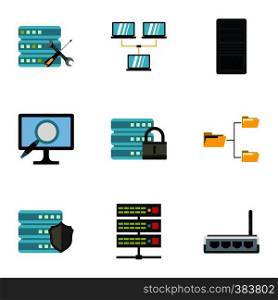Computer data icons set. Flat illustration of 9 computer data vector icons for web. Computer data icons set, flat style
