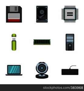 Computer data icons set. Flat illustration of 9 computer data vector icons for web. Computer data icons set, flat style