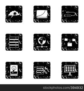 Computer data icons set. Grunge illustration of 9 computer data vector icons for web. Computer data icons set, grunge style