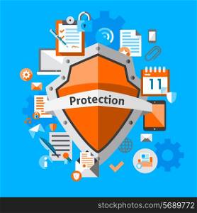 Computer data protection and secure concept with safe internet information elements vector illustration