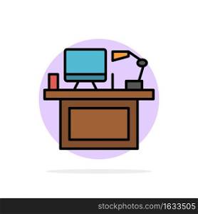 Computer, Desk, Desktop, Monitor, Office, Place, Table Abstract Circle Background Flat color Icon