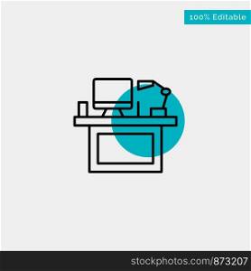 Computer, Desk, Desktop, Monitor, Office, Place, Table turquoise highlight circle point Vector icon